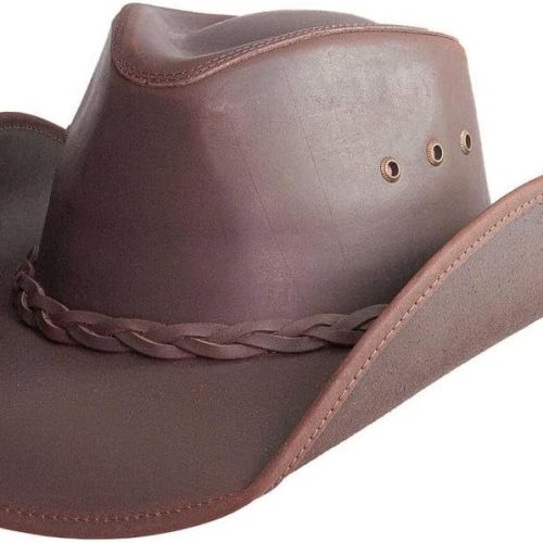 Australian Leather Hat with Braided Band and Chin Cord