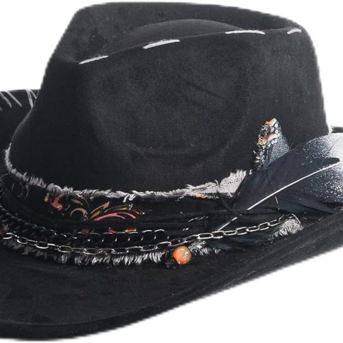 Imitation Suede Cowgirl Hat with Hand Sewn Decorations