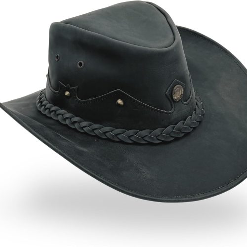 Handcrafted Genuine Leather Hat with Handwoven Band