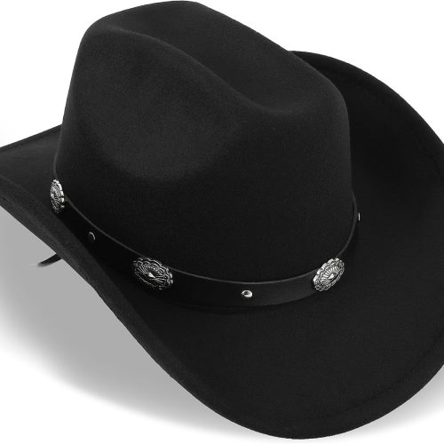 Cotton Polyester Cowboy Hat with Rolled Brim and Belt Buckle