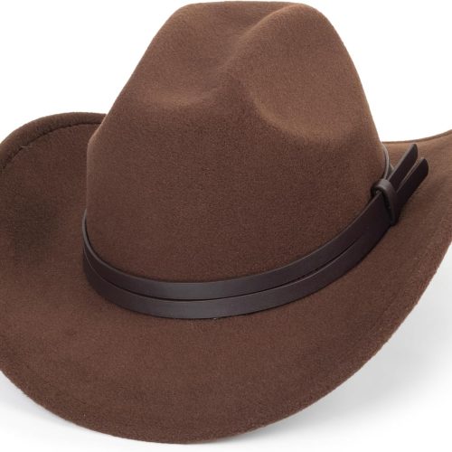 Wide Brim Cowboy Hat with Double Layer Belt Accent