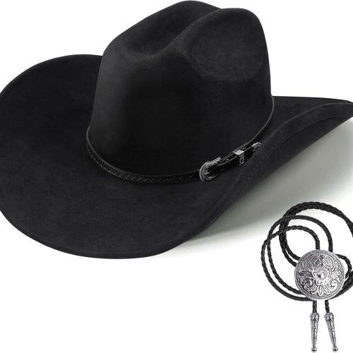 Felt Cowboy Hat with Bolo Tie and Windproof Band