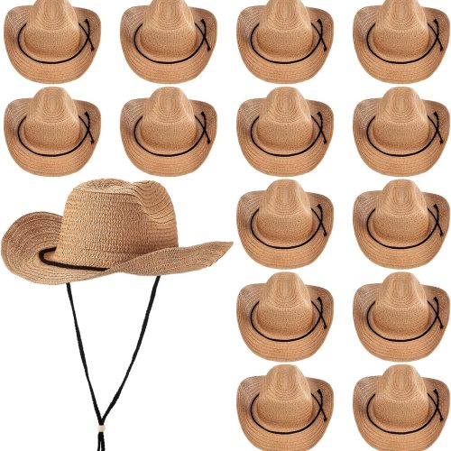 Bulk Straw Cowboy Hats with Removable Chin Straps