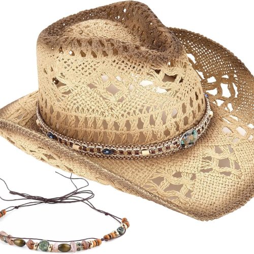 Handmade Straw Cowboy Hat with Two Decorative Hat Bands