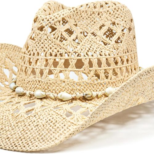 Woven Straw Hat with Teardrop Crown and Adjustable Sweatband