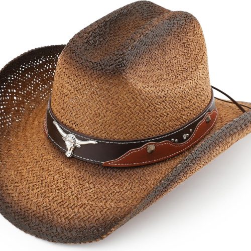Straw Cowboy Hat with Cattleman Crease and Ventilation